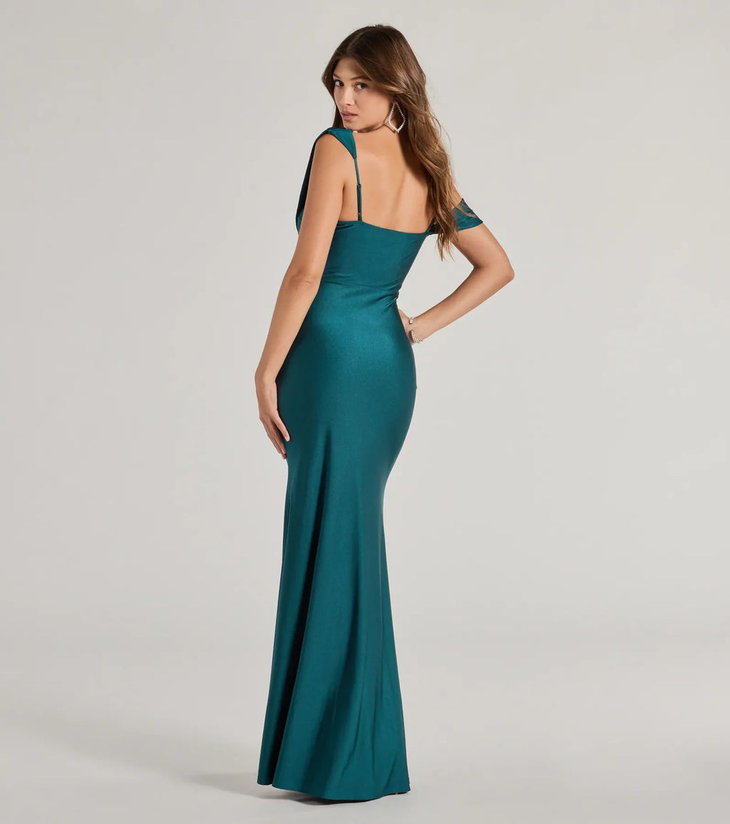 Cynthia One-Shoulder Mermaid Prom Dress – Cowl Neck Long Formal Gown