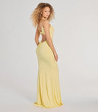 Rowan Glitter Ruched Mermaid Prom Dress – Open Back Long Formal Gown