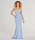 Rowan Glitter Ruched Mermaid Prom Dress – Open Back Long Formal Gown