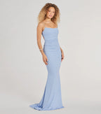 Rowan Glitter Ruched Mermaid Prom Dress – Open Back Long Formal Gown