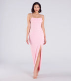 Klara Faux Pearl Beaded Column Prom Dress – Cowl Neck Long Formal Gown