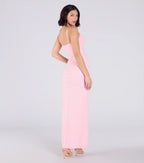 Klara Faux Pearl Beaded Column Prom Dress – Cowl Neck Long Formal Gown