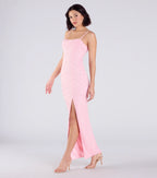 Klara Faux Pearl Beaded Column Prom Dress – Cowl Neck Long Formal Gown
