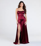 Marissa Satin Abendkleid Burgund – Frontansicht Ballkleid