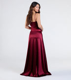 Marissa Satin Cowl Neck Prom Dress – High Slit Long Formal Gown