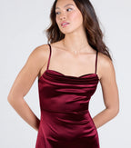 Marissa Satin Cowl Neck Prom Dress – High Slit Long Formal Gown