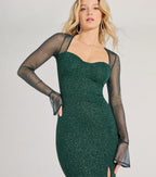 Connie Glitter Long Sleeve Column Prom Dress – Sweetheart Long Formal Gown