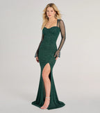 Connie Glitter Long Sleeve Column Prom Dress – Sweetheart Long Formal Gown
