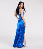 Marissa Satin Cowl Neck Prom Dress – High Slit Long Formal Gown