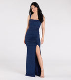 Drew Glitter Mermaid Prom Dress – Open Back Cowl Neck Long Formal Gown