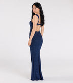 Drew Glitter Mermaid Prom Dress – Open Back Cowl Neck Long Formal Gown