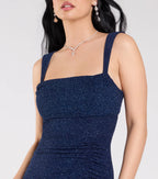 Drew Glitter Mermaid Prom Dress – Open Back Cowl Neck Long Formal Gown