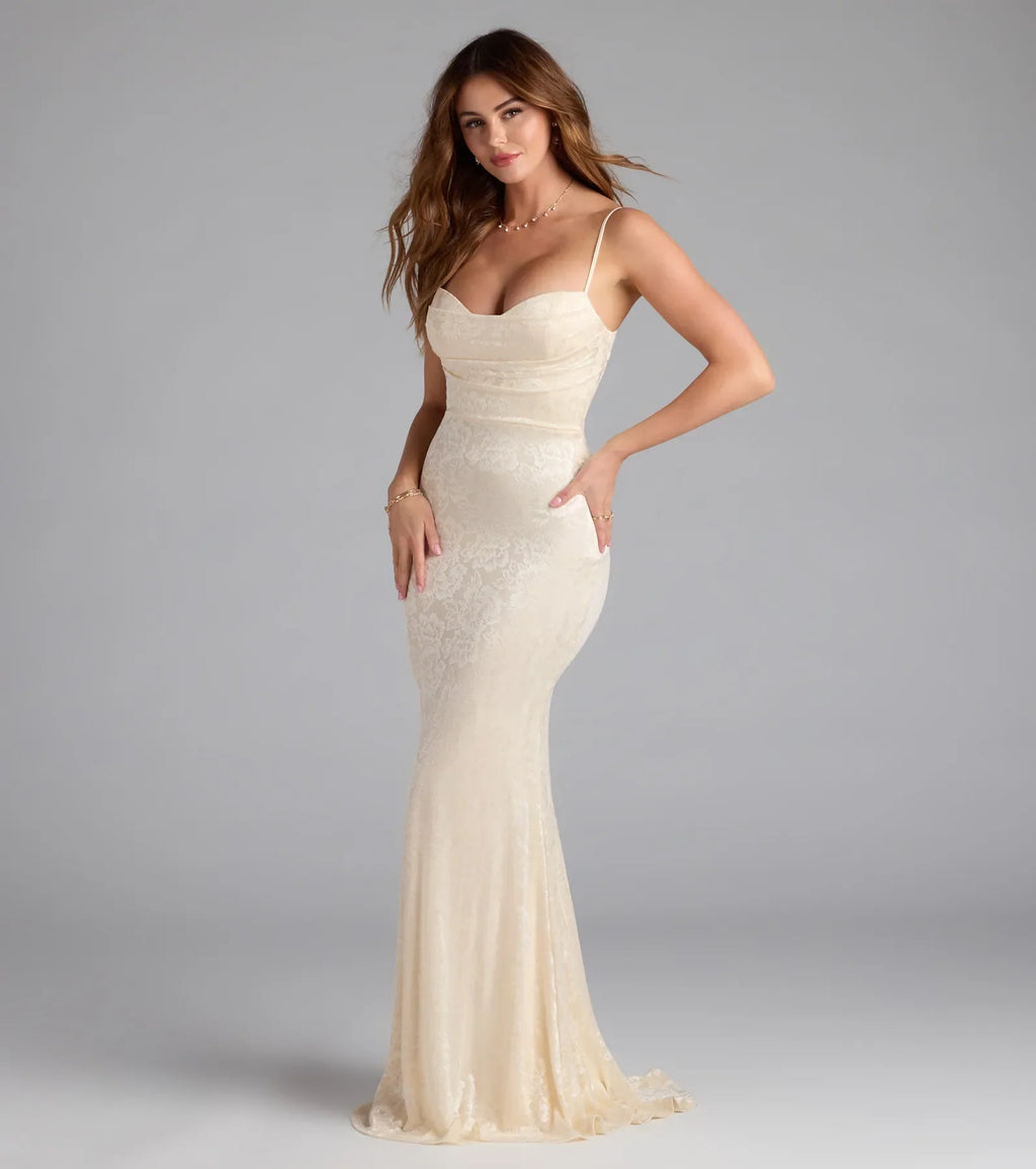 Haisley Floral Lace Mermaid Prom Dress – Open Back Long Formal Gown