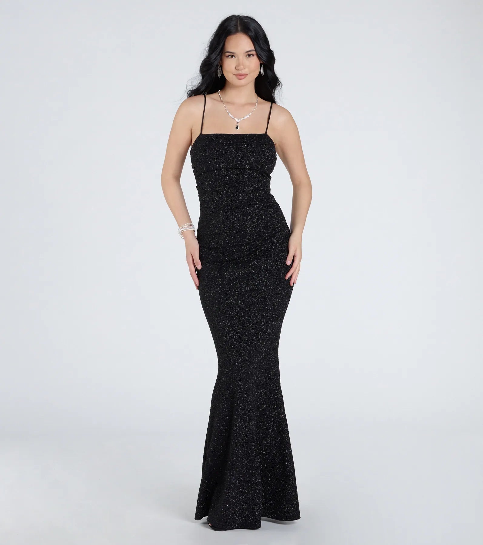 Wendy Glitter Mermaid Prom Dress – Square Neck Sleeveless Formal Gown