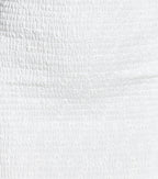 White Eyelet Mini Dress – Off-the-Shoulder Smocked Bodycon Ruffle Hem