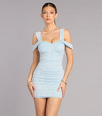 Floral Lace Cold-Shoulder Mini Dress – Sweetheart Bodycon Ruched Dress