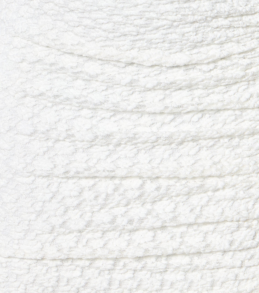 Witte Kanten Midi Jurk met Ruches – Bodycon Jurk met Vierkante Hals en Spaghettibandjes