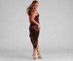 Reign The Night Satin Midi Prom Dress – Cowl Neck High Slit Formal Gown