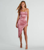Reign The Night Satin Midi Prom Dress – Cowl Neck High Slit Formal Gown