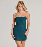 Glitter Corset Bodycon Mini Dress – Strapless Boned Bust Party Dress