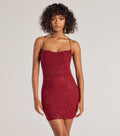 Rhinestone Mesh Strappy Back Mini Dress – Cowl Neck Open Back Bodycon Party Dress