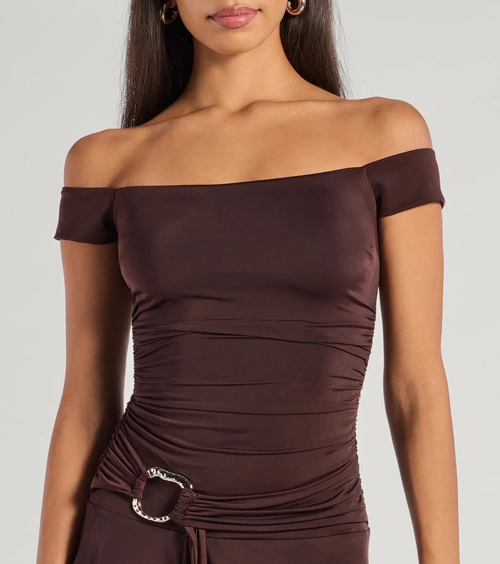 Off-The-Shoulder Belted Mini Dress – A-Line Asymmetric Knit Party Dress