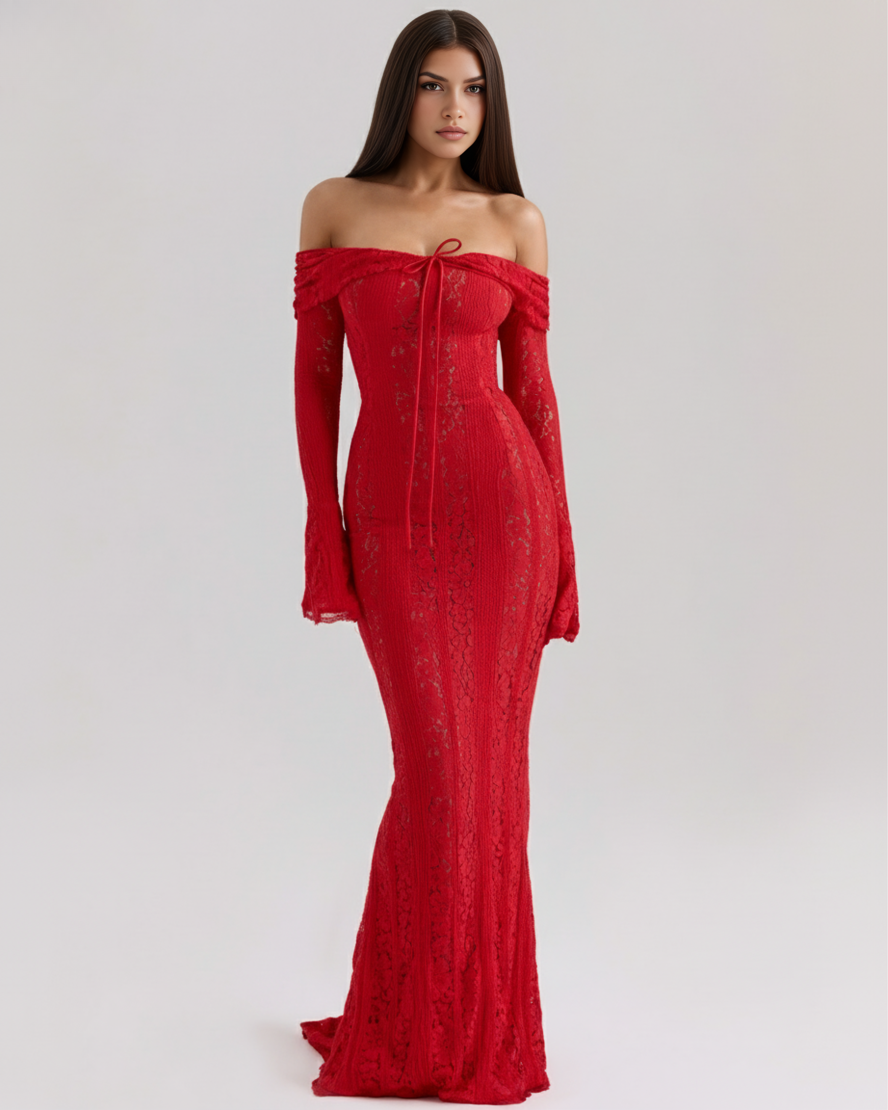 Floral Lace Off-Shoulder Maxi Dress – Boned Bodice Godet Skirt Formal Evening Gown