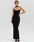 Mesh Corset Maxi Skirt & Scarf Three-Piece Set – Elegant Wedding Guest Outfit