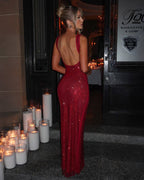 Rhinestone Embellished Floor-Length Maxi Gown – Gala Red Carpet Wedding Dress