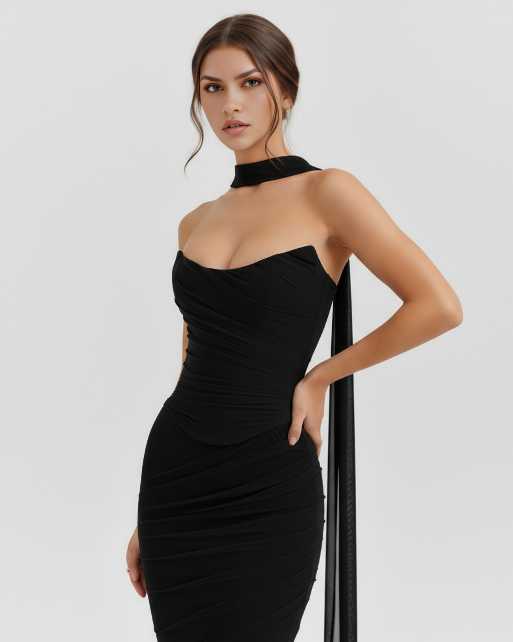 Mesh Corset Maxi Skirt & Scarf Three-Piece Set – Elegant Wedding Guest Outfit