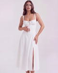 White Corseted Lace-Up Long Dress – Wedding Guest Garden Party Gown