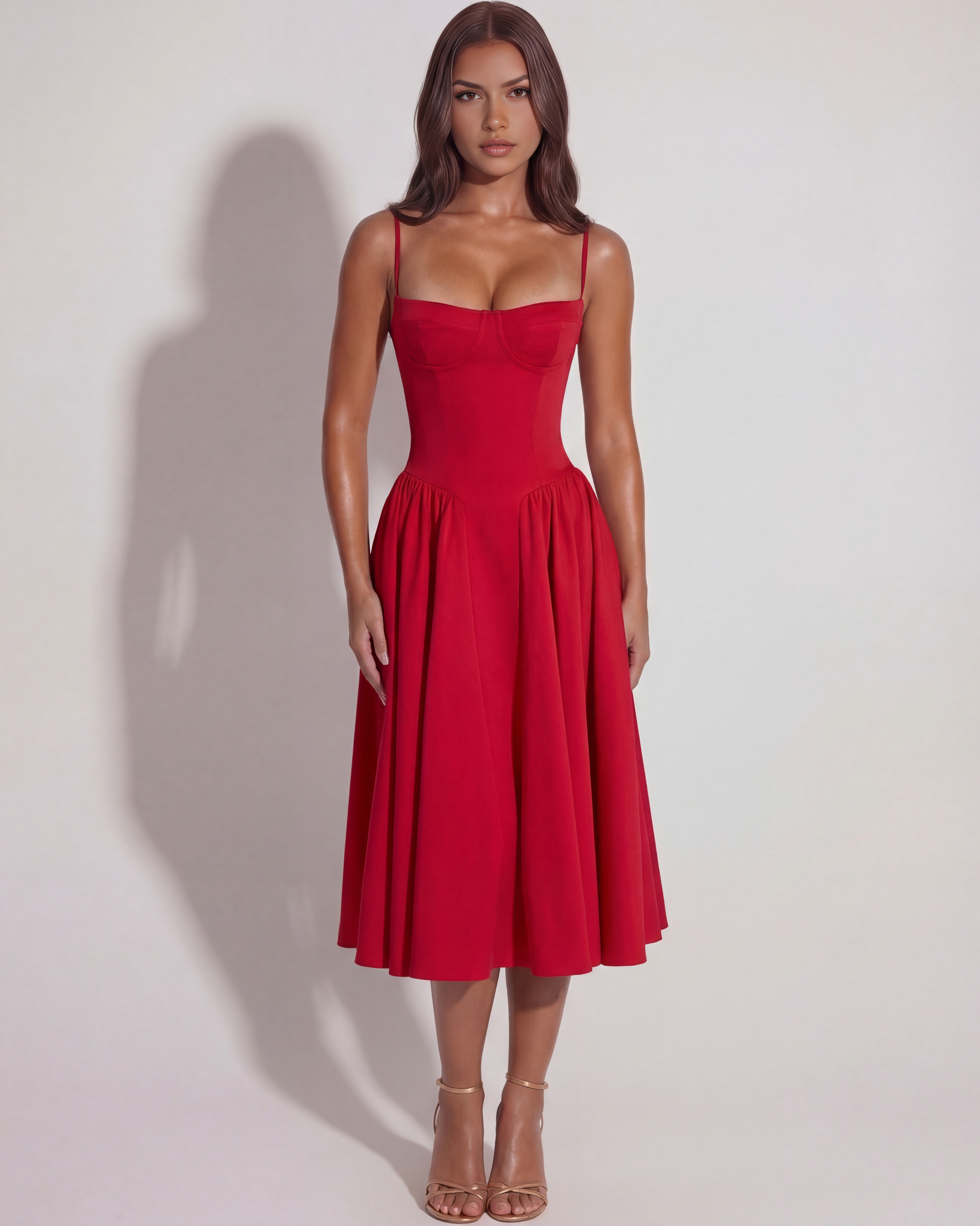Sweetheart Neckline Midi Dress – Boned Corset Bodice Wedding Guest Summer Dress