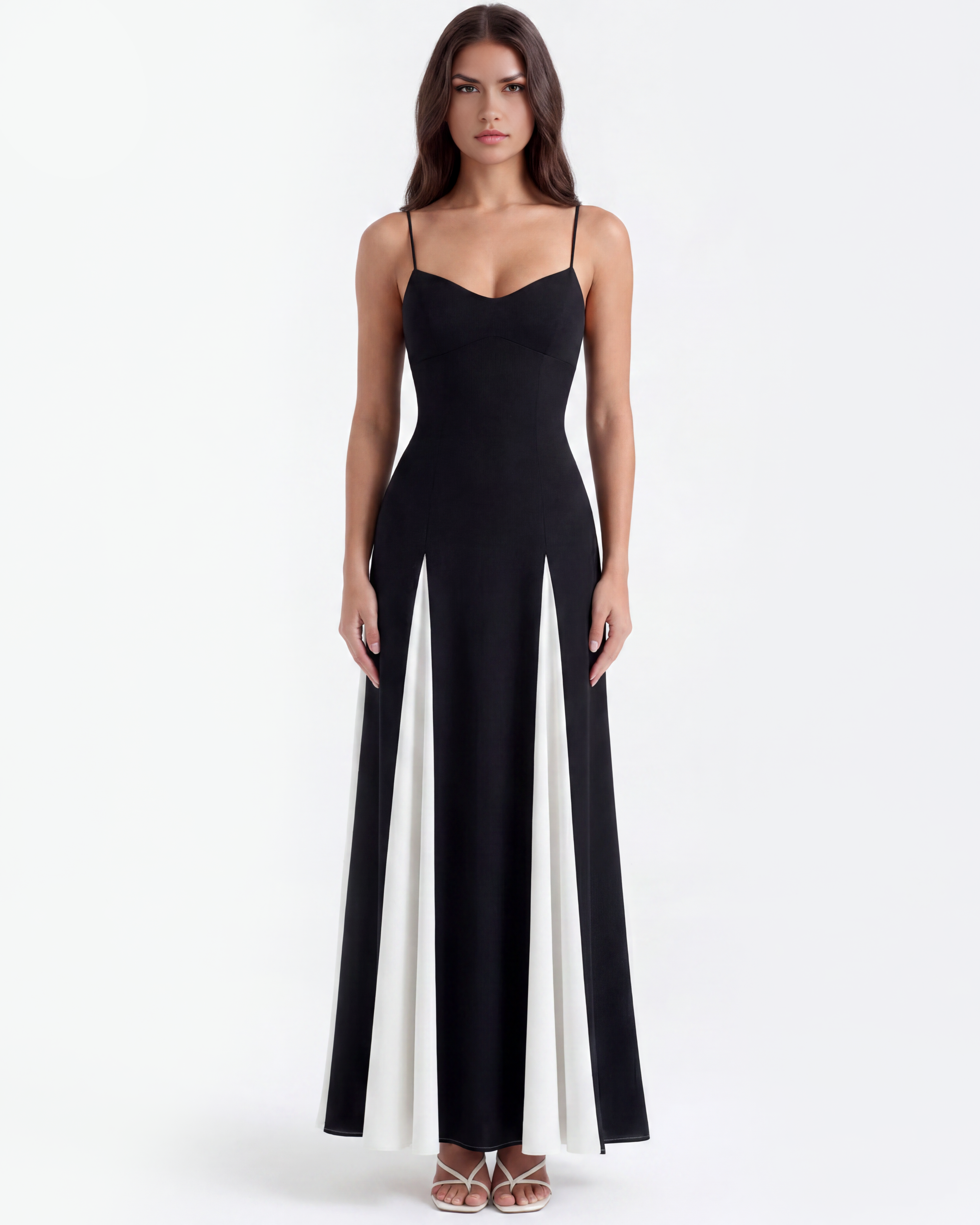 Cream A-Line Paneled Midi Dress – Elegant Wedding Guest Garden Party Outfit