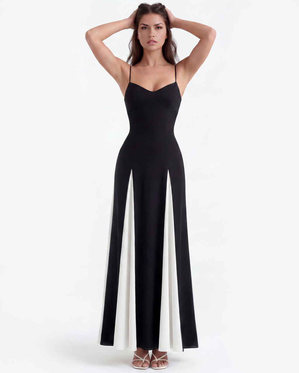 Cream A-Line Paneled Midi Dress – Elegant Wedding Guest Garden Party Outfit