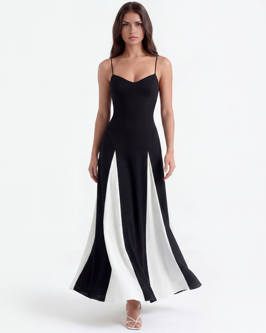 Cream A-Line Paneled Midi Dress – Elegant Wedding Guest Garden Party Outfit