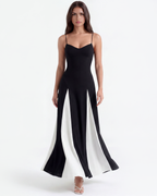 Cream A-Line Paneled Midi Dress – Elegant Wedding Guest Garden Party Outfit