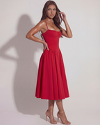 Sweetheart Neckline Midi Dress – Boned Corset Bodice Wedding Guest Summer Dress