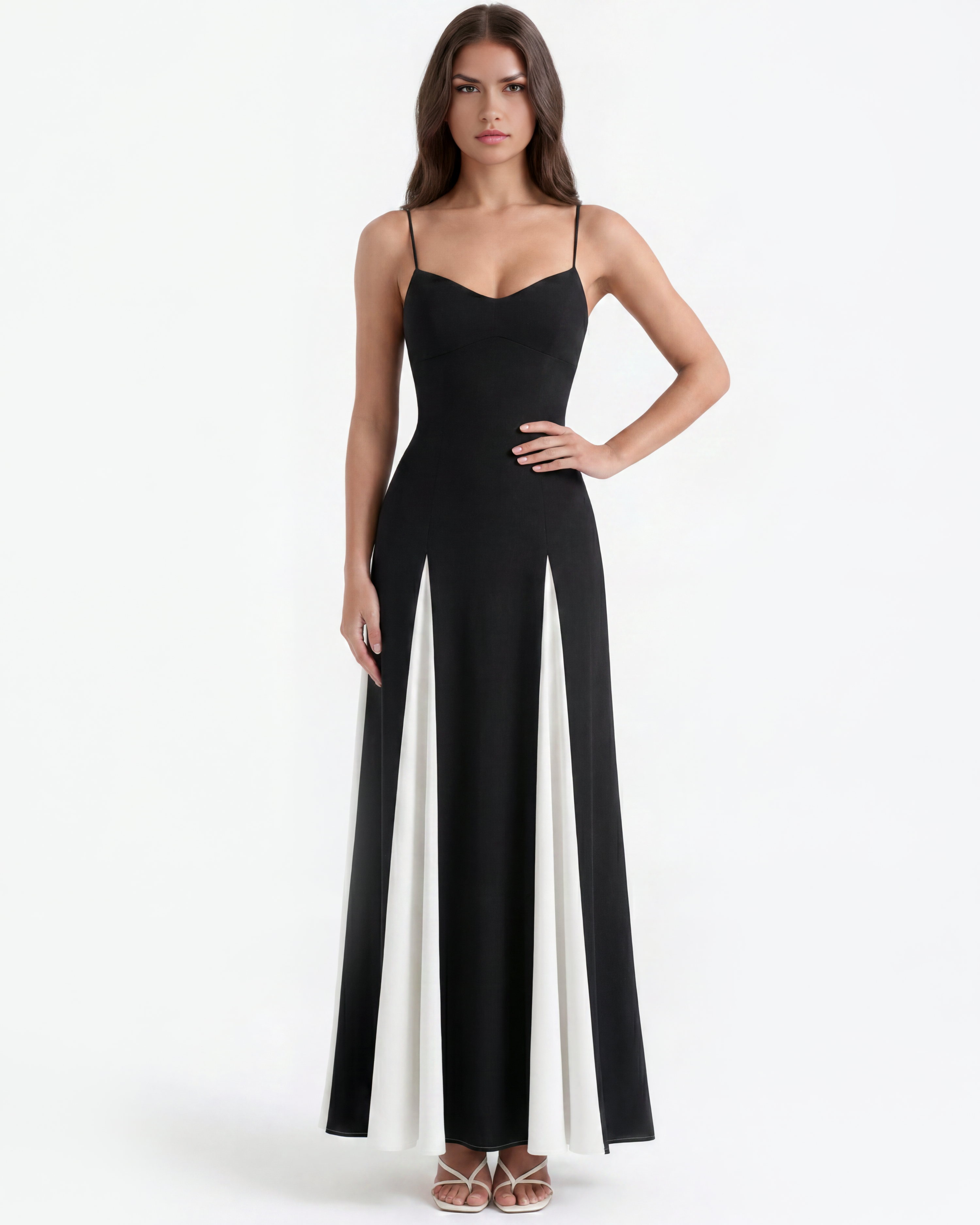 Cream A-Line Paneled Midi Dress – Elegant Wedding Guest Garden Party Outfit