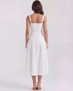 White Corseted Lace-Up Long Dress – Wedding Guest Garden Party Gown
