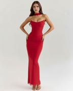 Mesh Corset Maxi Dress Set – 3-Piece Corset Skirt & Scarf Wedding Guest Evening Outfit