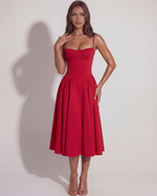 Sweetheart Neckline Midi Dress – Boned Corset Bodice Wedding Guest Summer Dress