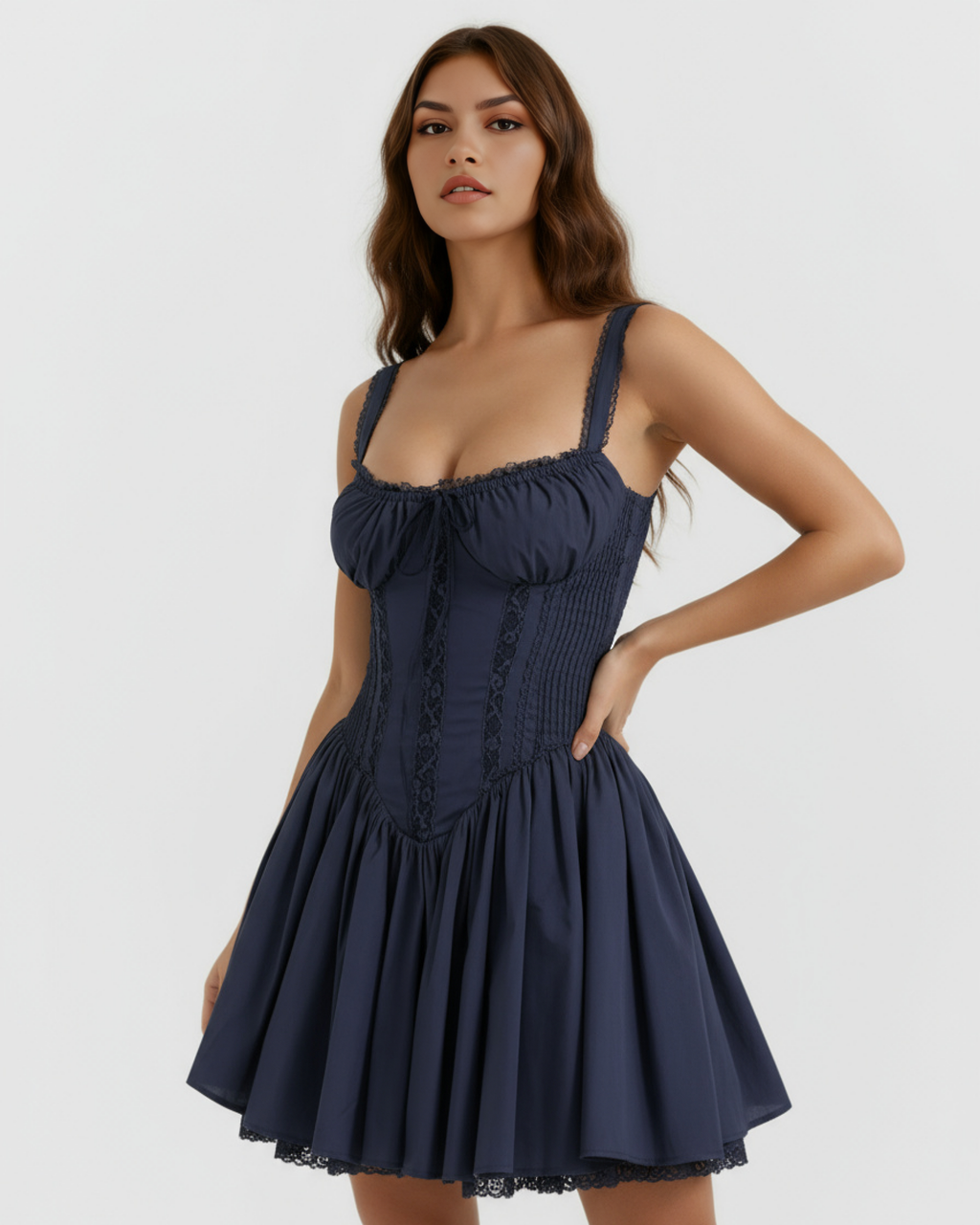 Sweetheart Lace-Up Mini Dress – Feminine Wedding Guest Party Outfit