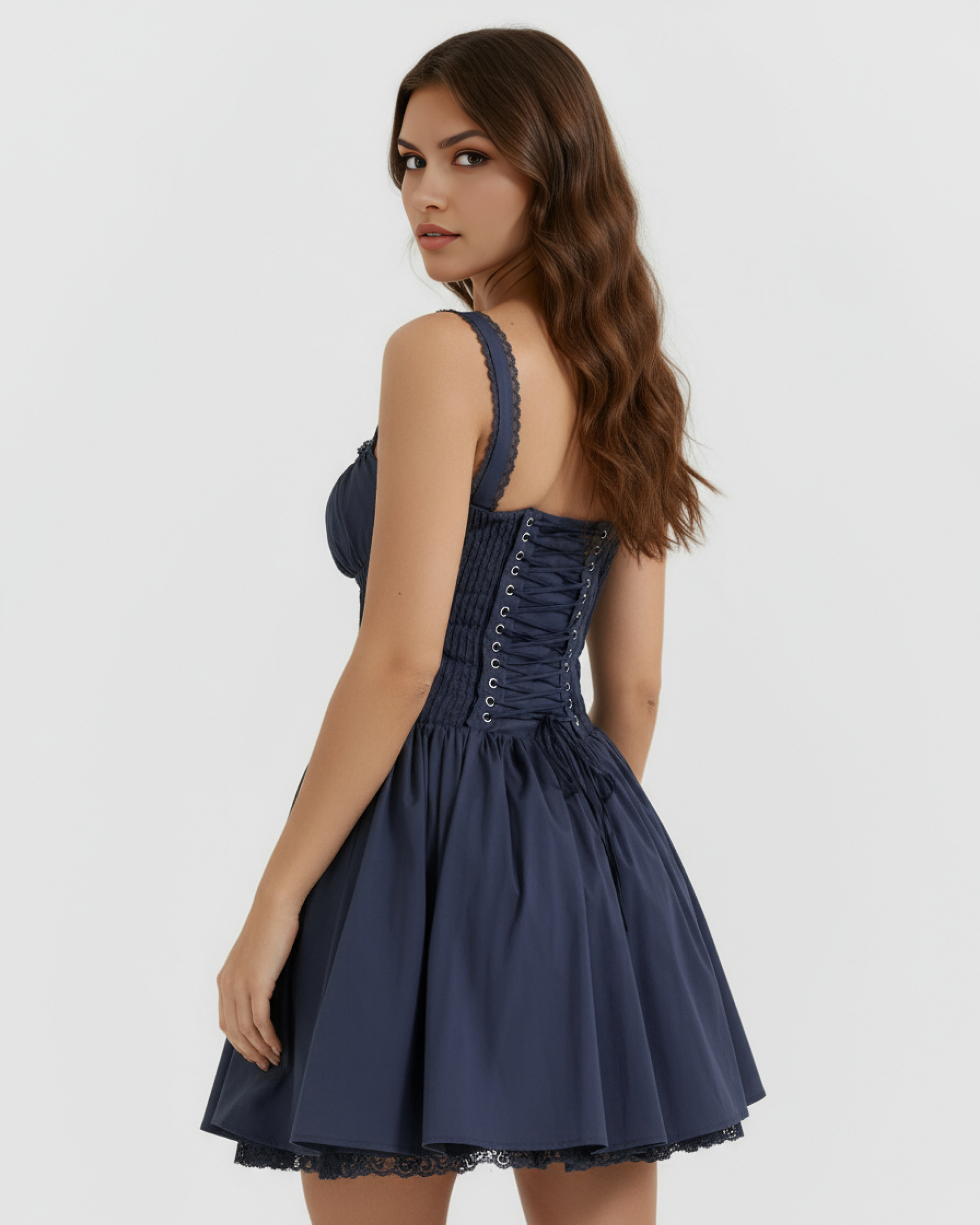 Sweetheart Lace-Up Mini Dress – Feminine Wedding Guest Party Outfit
