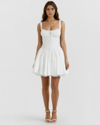 White Sweetheart Lace-Up Mini Dress – Feminine Wedding Guest Garden Party Outfit