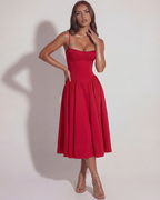 Sweetheart Neckline Midi Dress – Boned Corset Bodice Wedding Guest Summer Dress