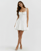 White Sweetheart Lace-Up Mini Dress – Feminine Wedding Guest Garden Party Outfit