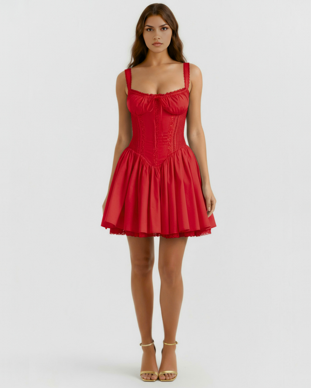 Red Sweetheart Lace-Up Mini Dress – Feminine Wedding Guest Party Outfit