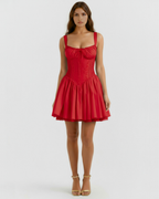 Red Sweetheart Lace-Up Mini Dress – Feminine Wedding Guest Party Outfit