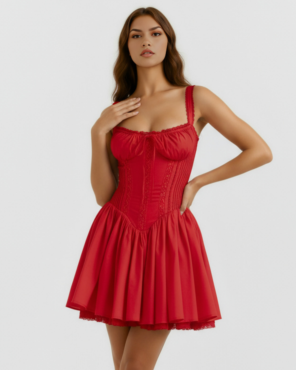 Red Sweetheart Lace-Up Mini Dress – Feminine Wedding Guest Party Outfit