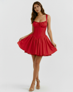 Red Sweetheart Lace-Up Mini Dress – Feminine Wedding Guest Party Outfit